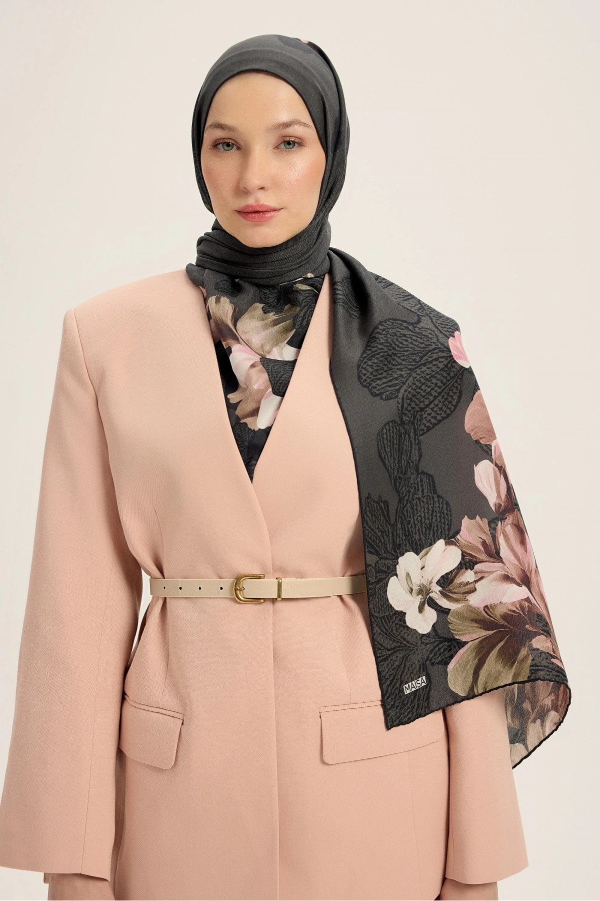 Maisa LAL PAMUK İPEK ŞAL 70*190 CM - FÜME