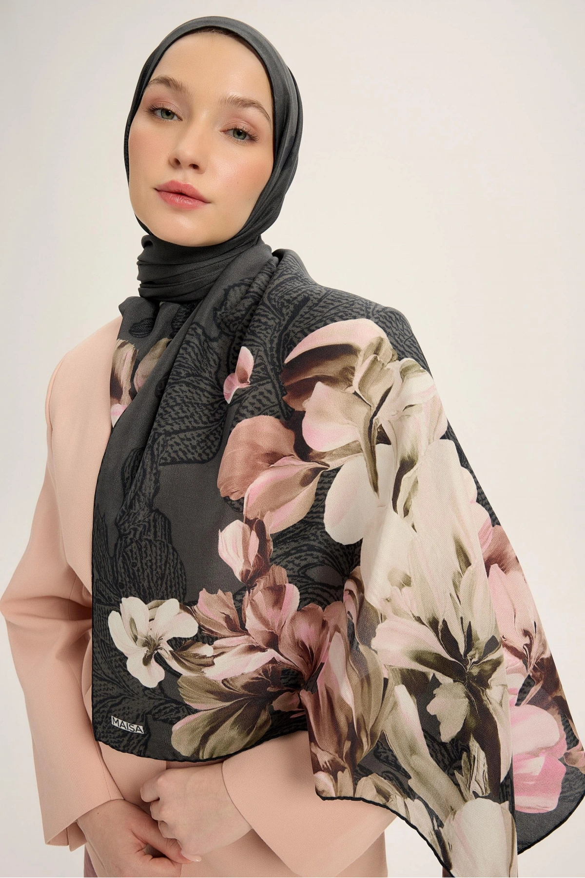 Maisa LAL PAMUK İPEK ŞAL 70*190 CM - FÜME