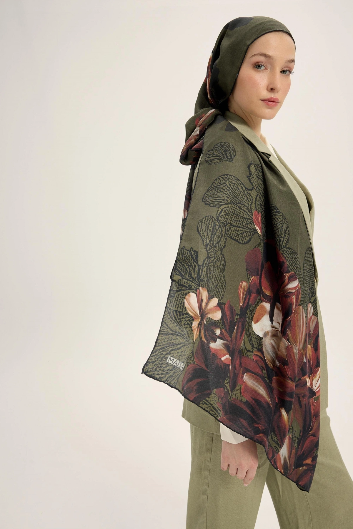 Maisa LAL PAMUK İPEK ŞAL 70*190 CM - HAKİ