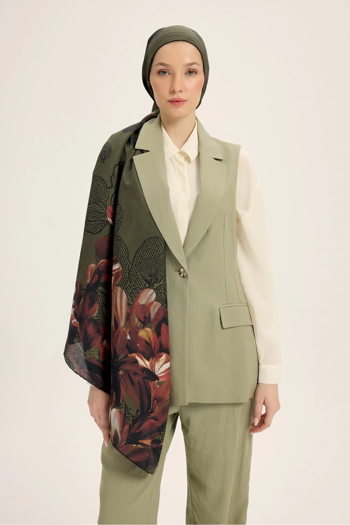 Maisa LAL PAMUK İPEK ŞAL 70*190 CM - HAKİ