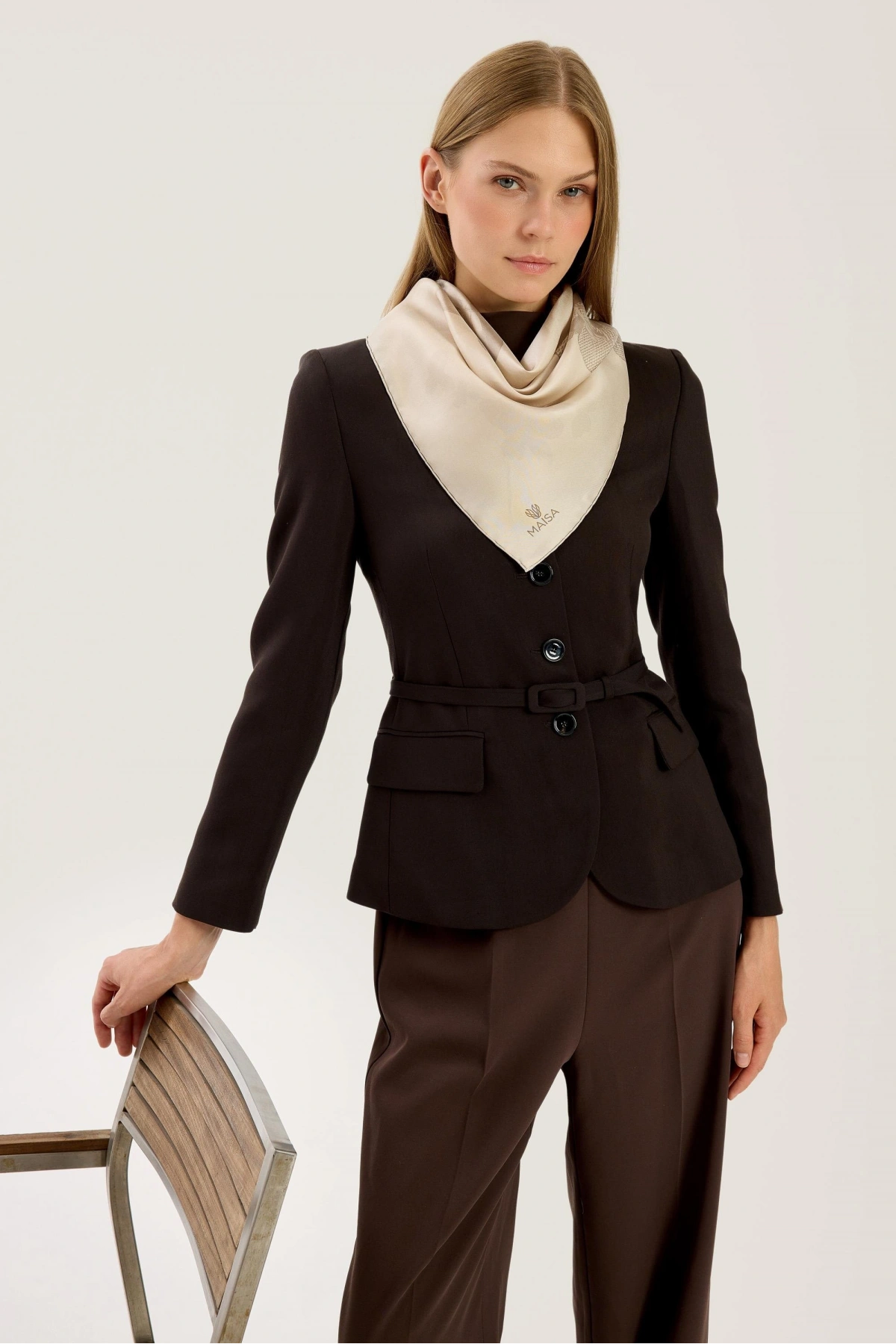 Maisa LAL TİVİL İPEK EŞARP 90*90 CM - BEJ