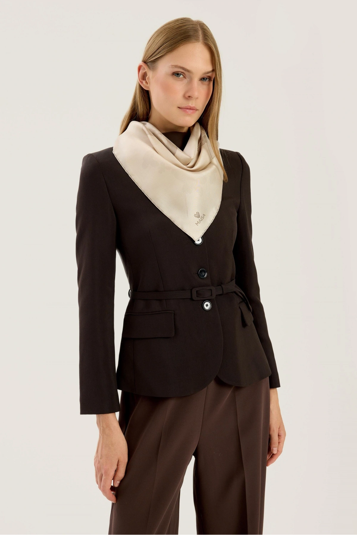 Maisa LAL TİVİL İPEK EŞARP 90*90 CM - BEJ