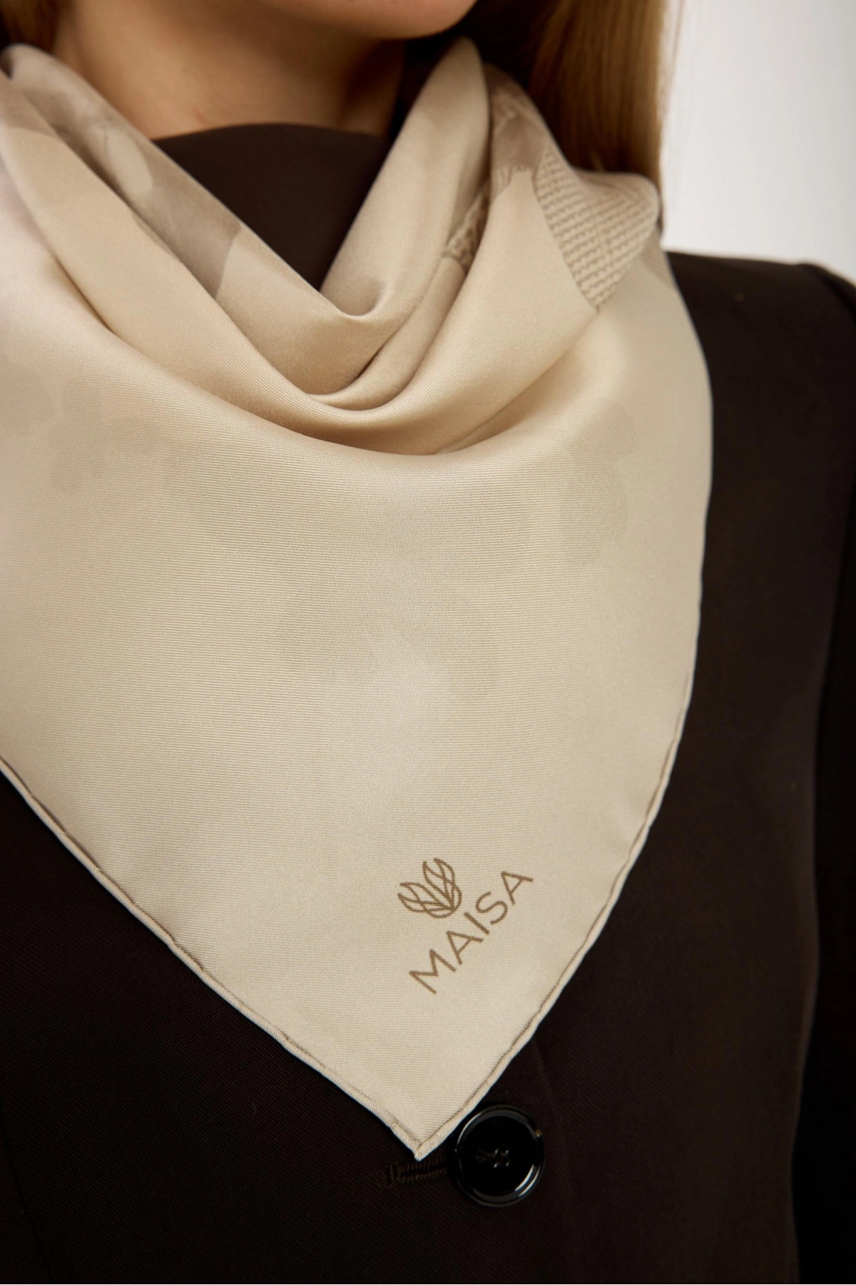 Maisa LAL TİVİL İPEK EŞARP 90*90 CM - BEJ