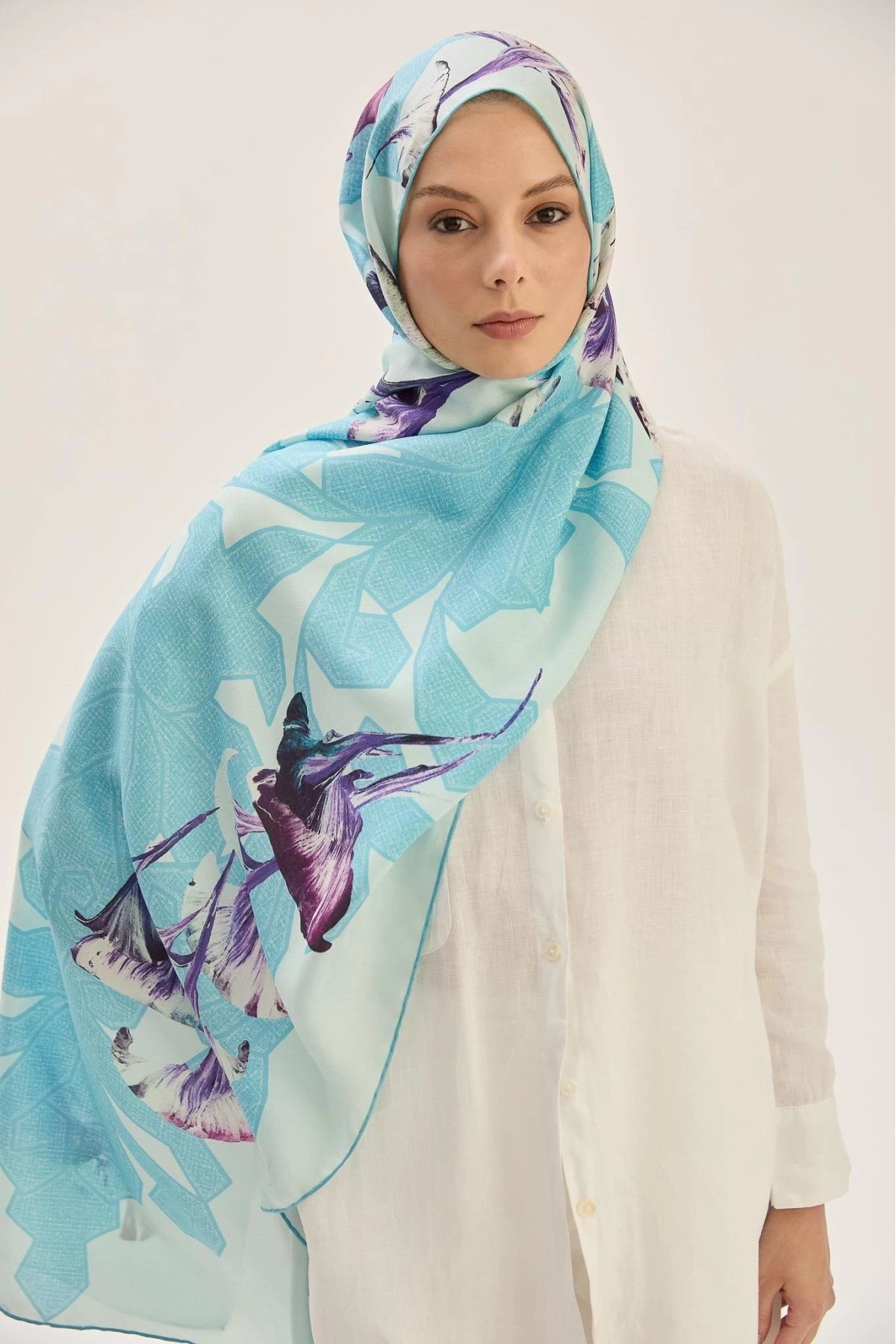 Maisa LEMA PAMUK İPEK ŞAL 70*190 CM - AÇIK MAVİ
