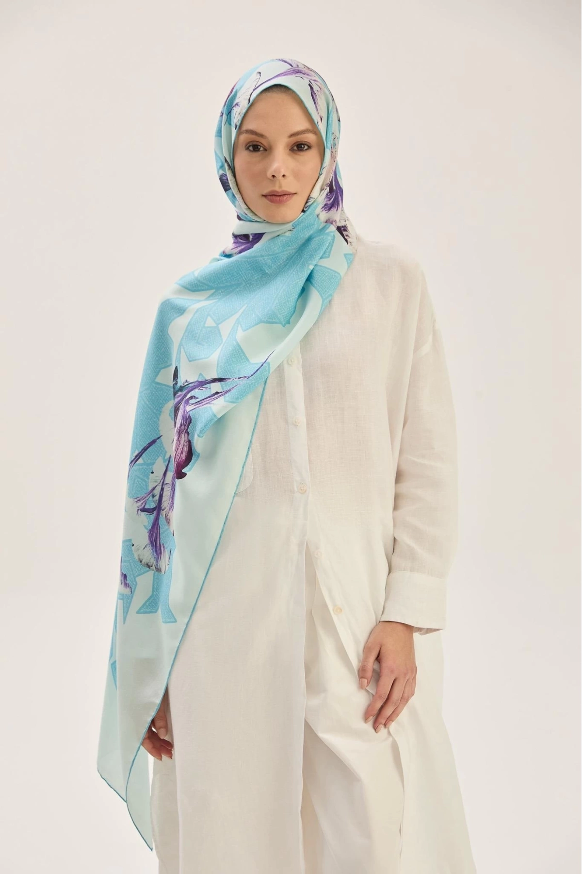 Maisa LEMA PAMUK İPEK ŞAL 70*190 CM - AÇIK MAVİ