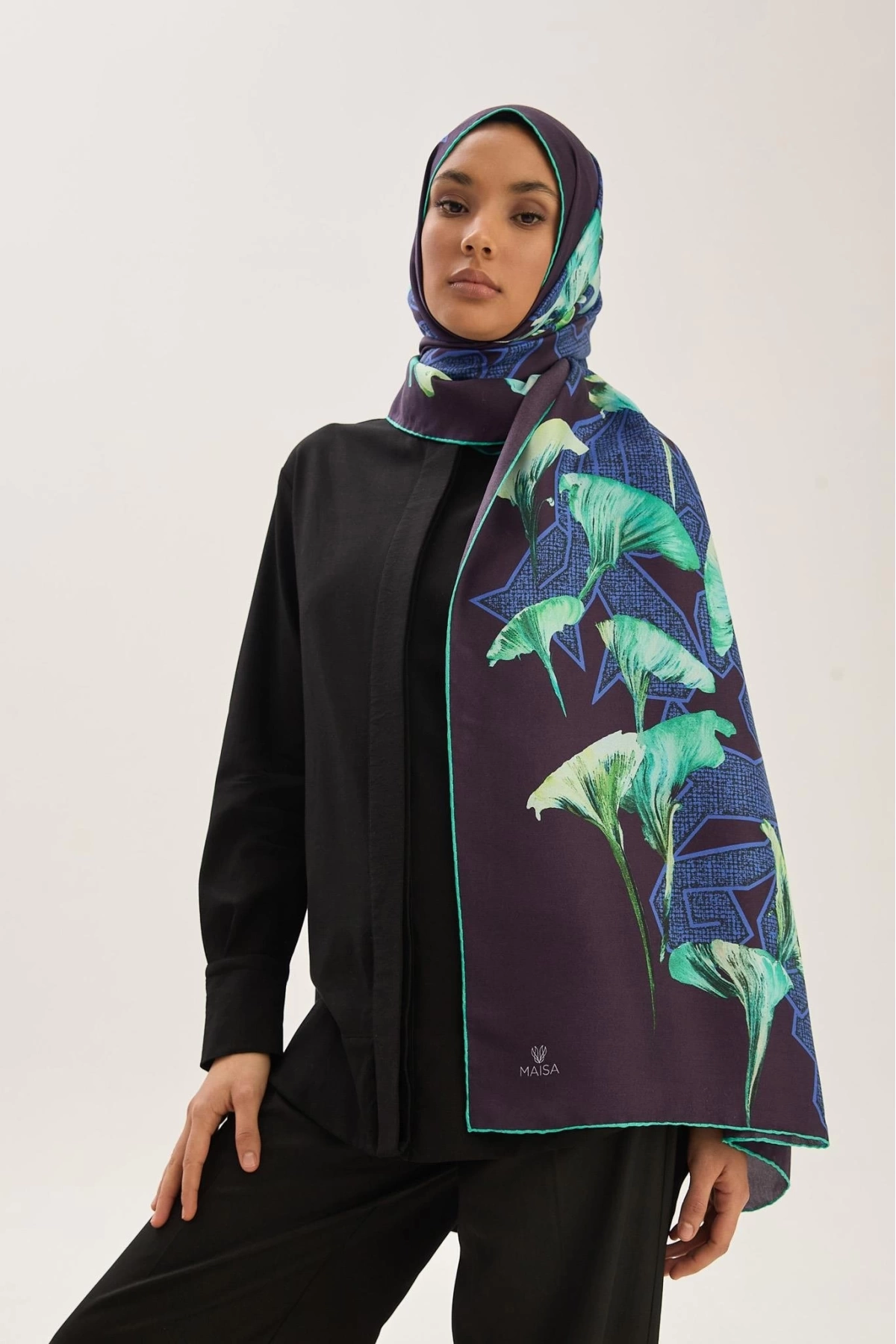 Maisa LEMA PAMUK İPEK ŞAL 70*190 CM - LACİVERT