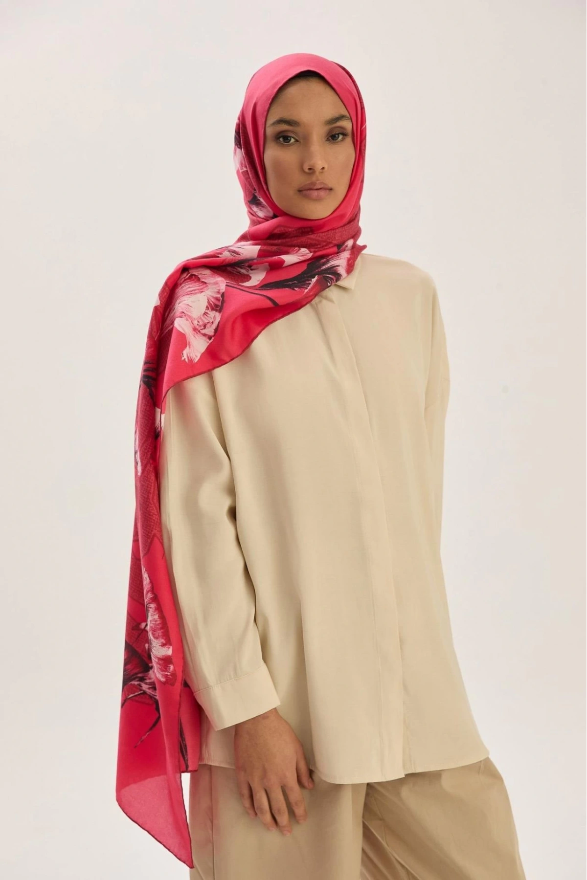 Maisa LEMA PAMUK İPEK ŞAL 70*190 CM - NAR ÇİÇEĞİ