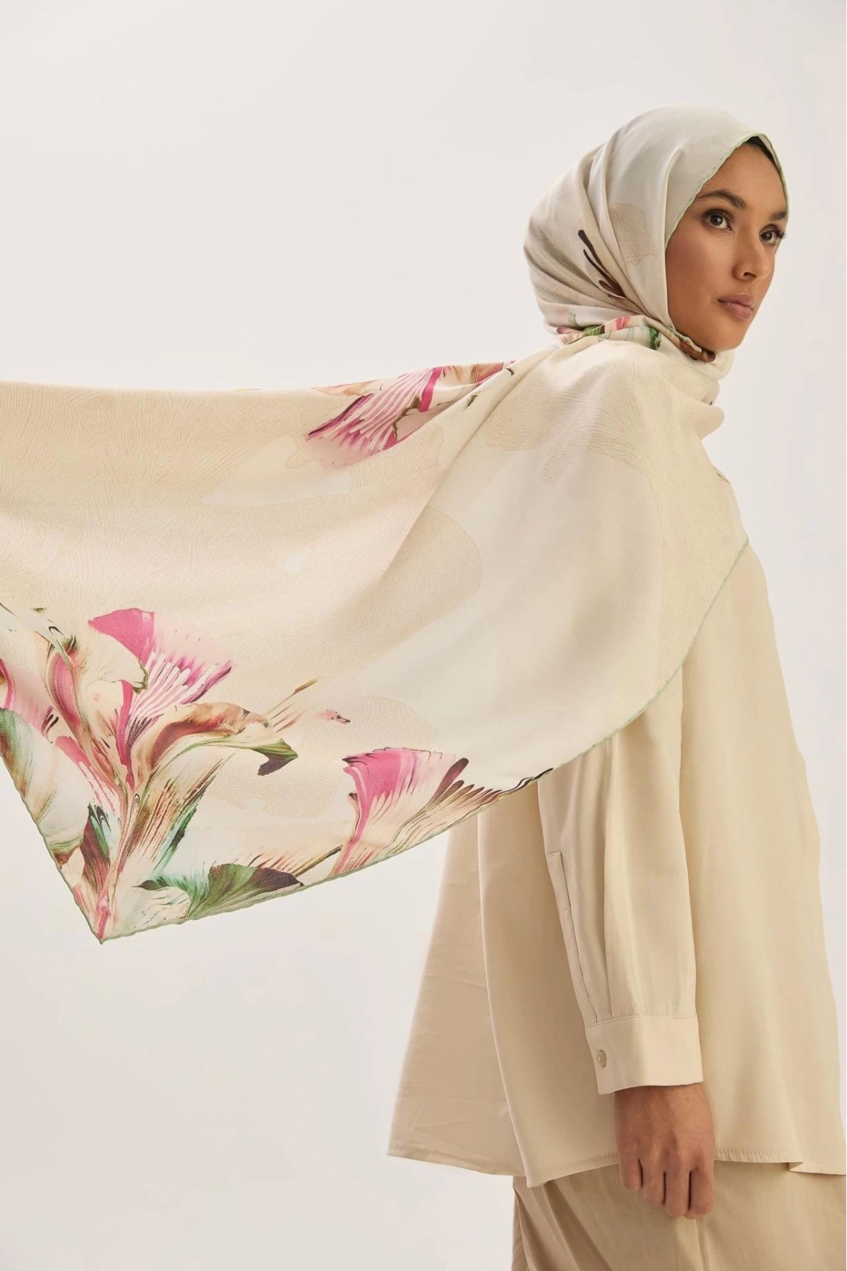 Maisa MİRA PAMUK İPEK ŞAL 70*190 CM - BEJ