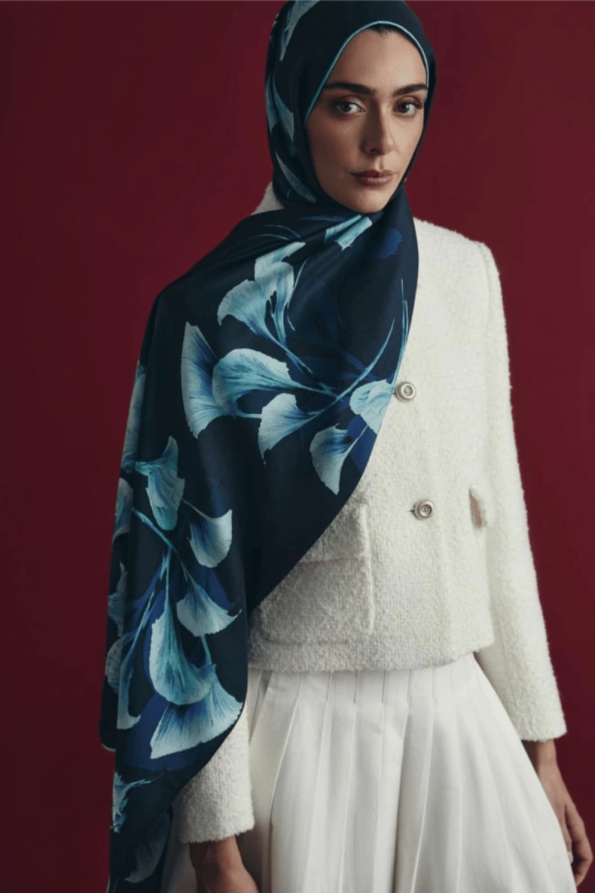 Maisa MİSK COTTON SILK SHAWL 70*190 CM - NAVY