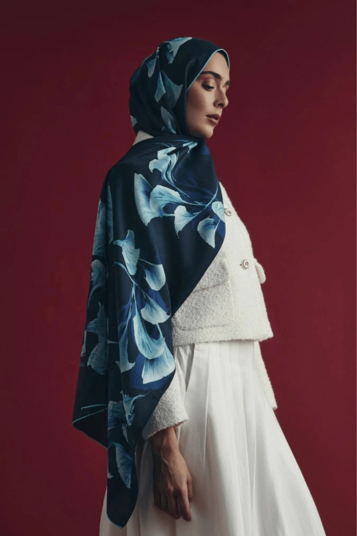 Maisa MİSK COTTON SILK SHAWL 70*190 CM - NAVY
