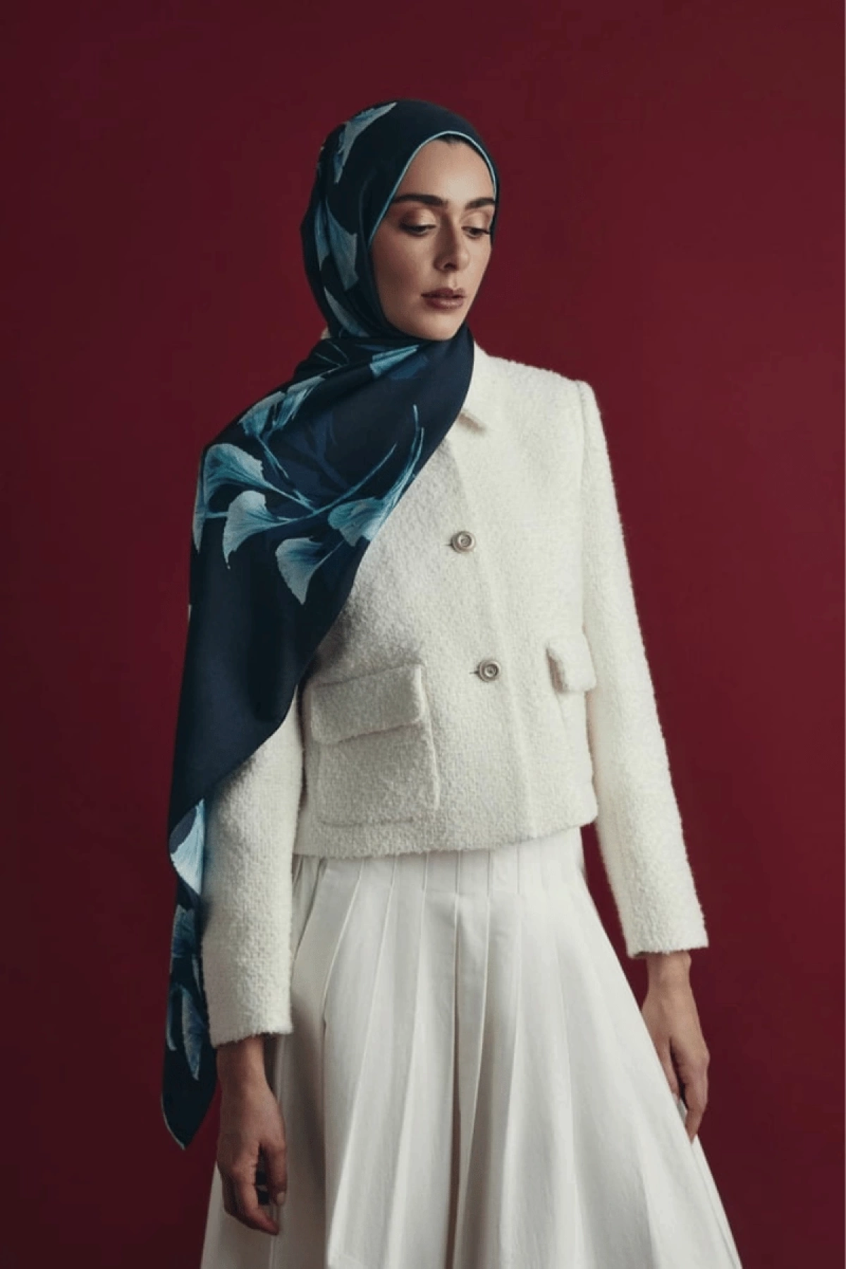 Maisa MİSK COTTON SILK SHAWL 70*190 CM - NAVY