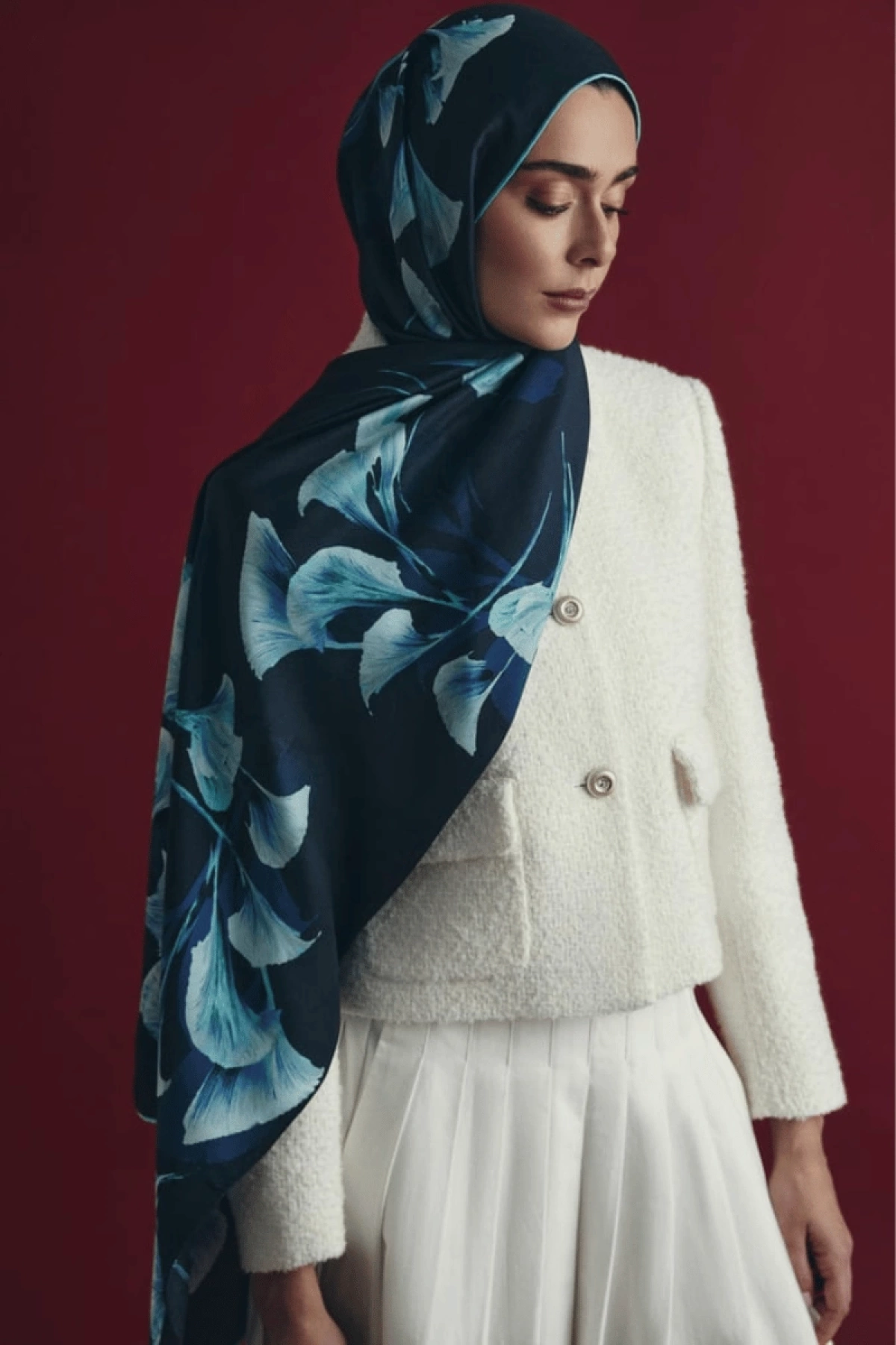 Maisa MİSK COTTON SILK SHAWL 70*190 CM - NAVY