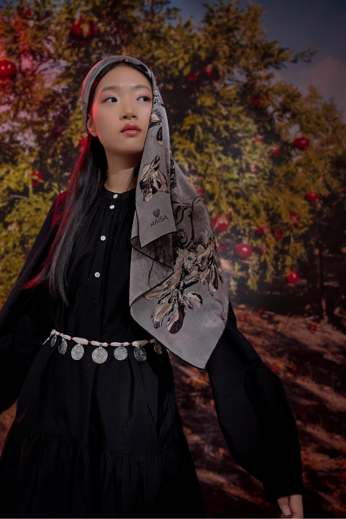 Maisa NARİN KREP İPEK ŞAL 70*190 CM - GRİ