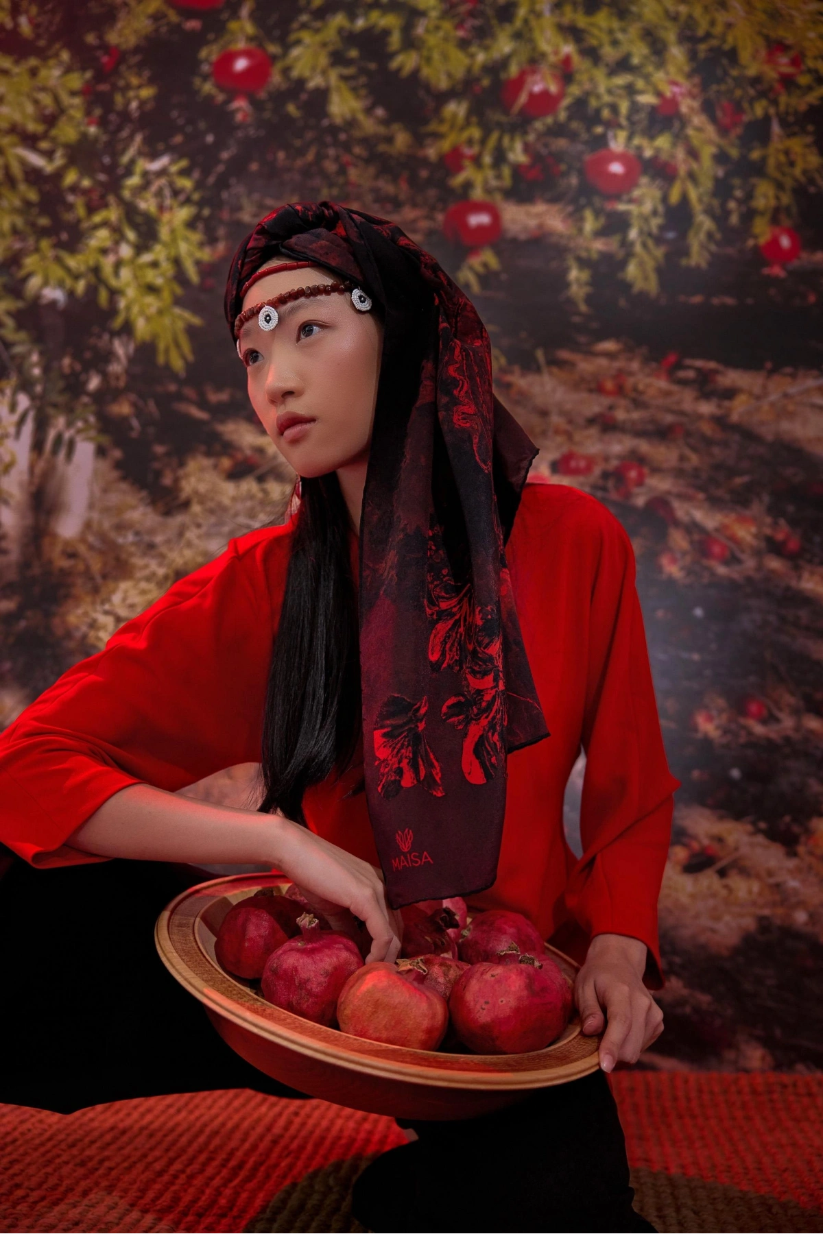 Maisa NARİN KREP İPEK ŞAL 70*190 CM - BORDO