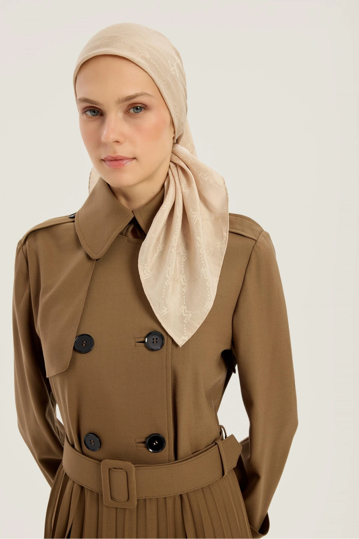 Maisa NEDA PAMUK İPEK EŞARP 90*90 CM - BEJ