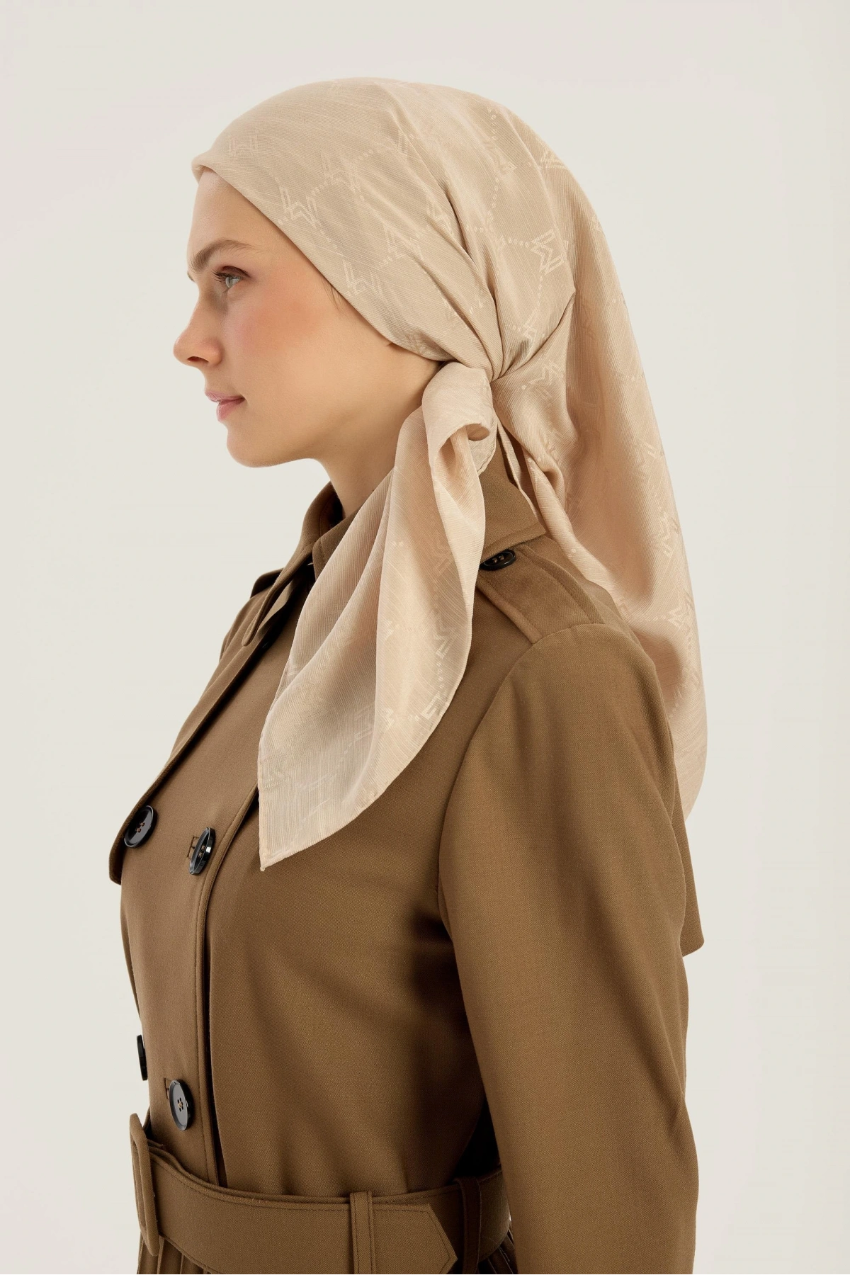 Maisa NEDA PAMUK İPEK EŞARP 90*90 CM - BEJ