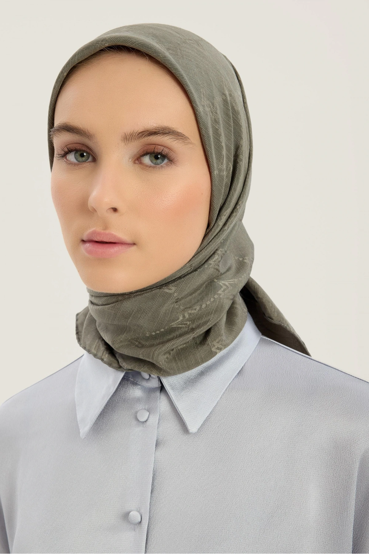 Maisa NEDA PAMUK İPEK EŞARP 90*90 CM - HAKİ