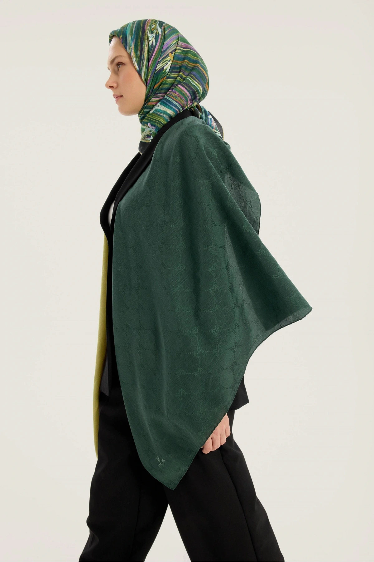 Maisa NEDA PAMUK İPEK EŞARP 90*90 CM - KOYU YEŞİL