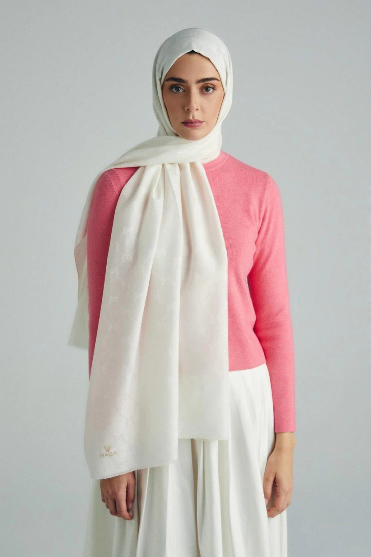 Maisa NEDA PAMUK İPEK ŞAL 70*190 CM - EKRU