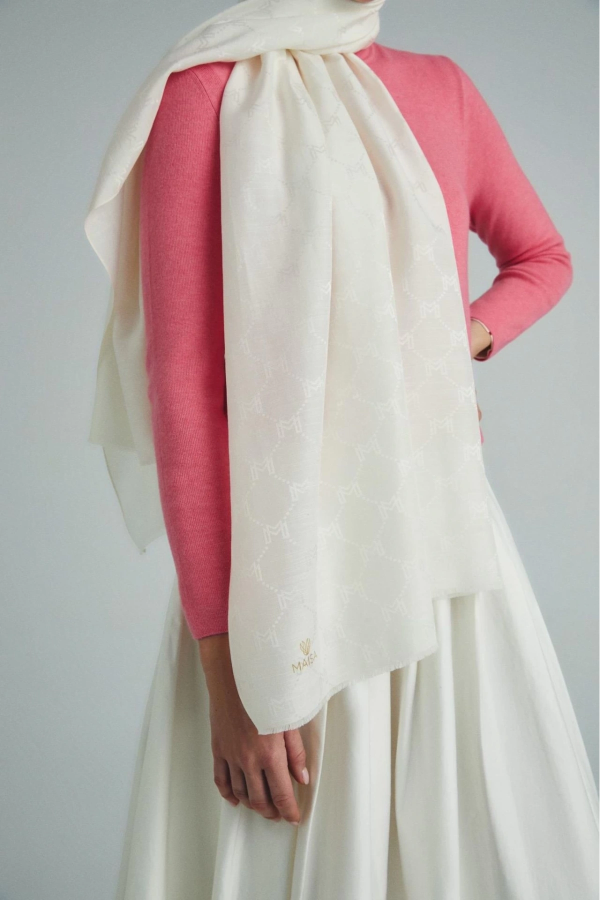 Maisa NEDA PAMUK İPEK ŞAL 70*190 CM - EKRU