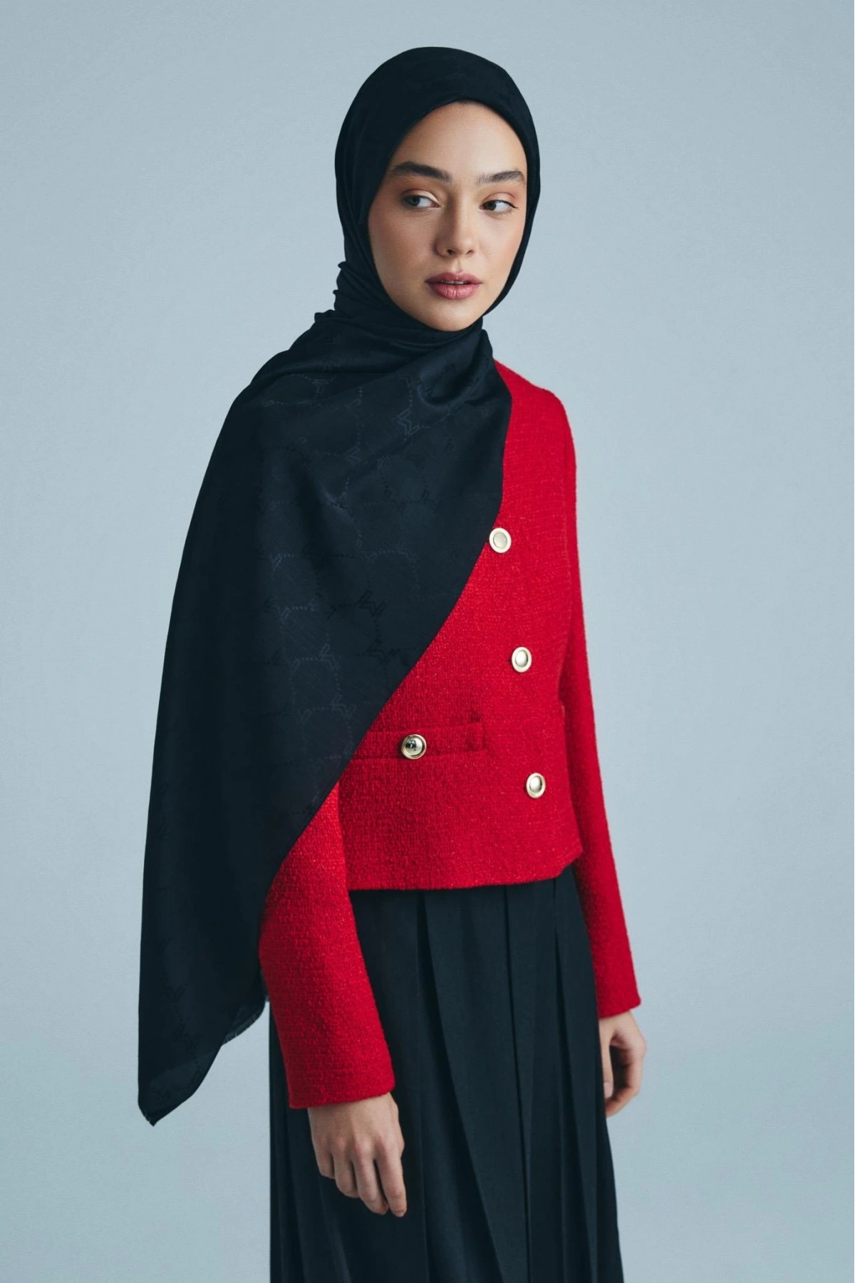 Maisa NEDA PAMUK İPEK ŞAL 70*190 CM - SİYAH