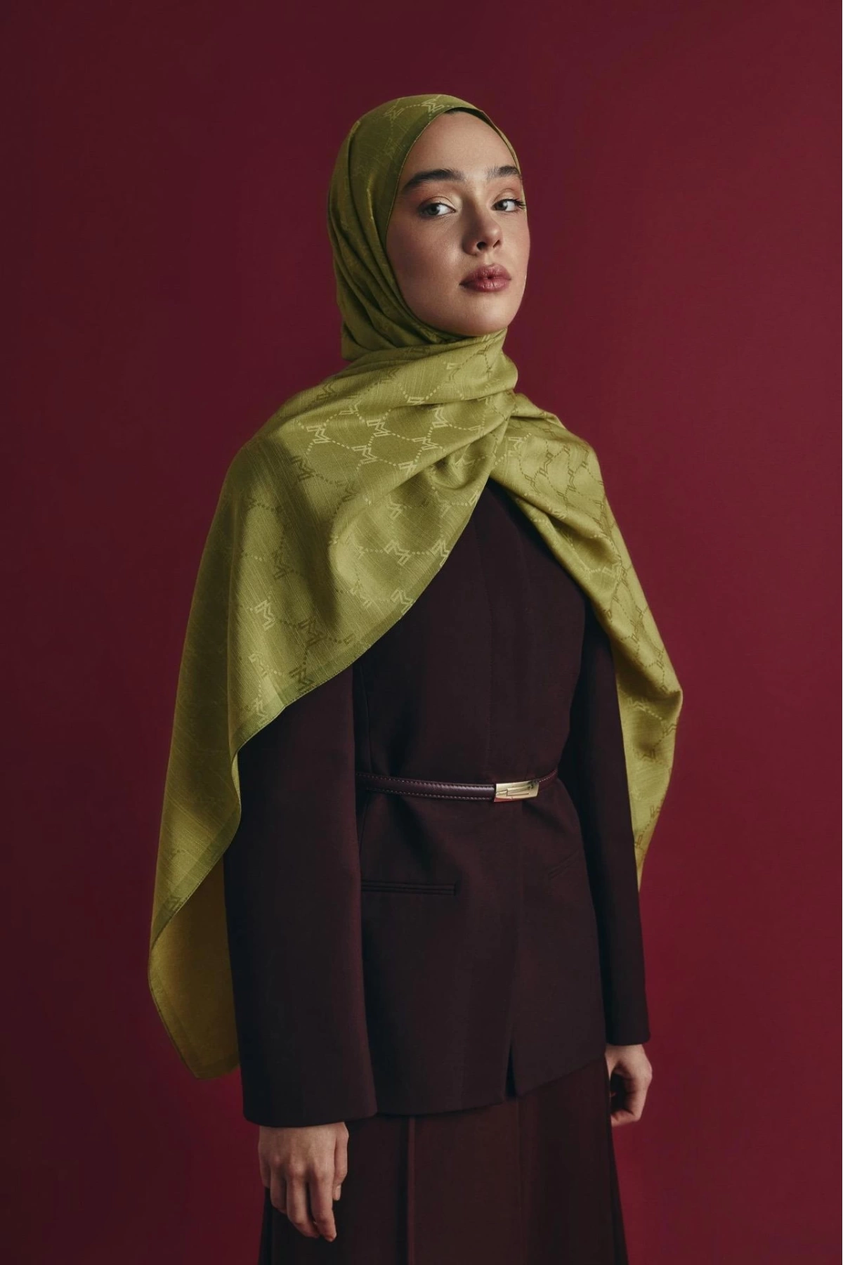 Maisa NEDA PAMUK İPEK ŞAL 70*190 CM - YAĞ YEŞİLİ