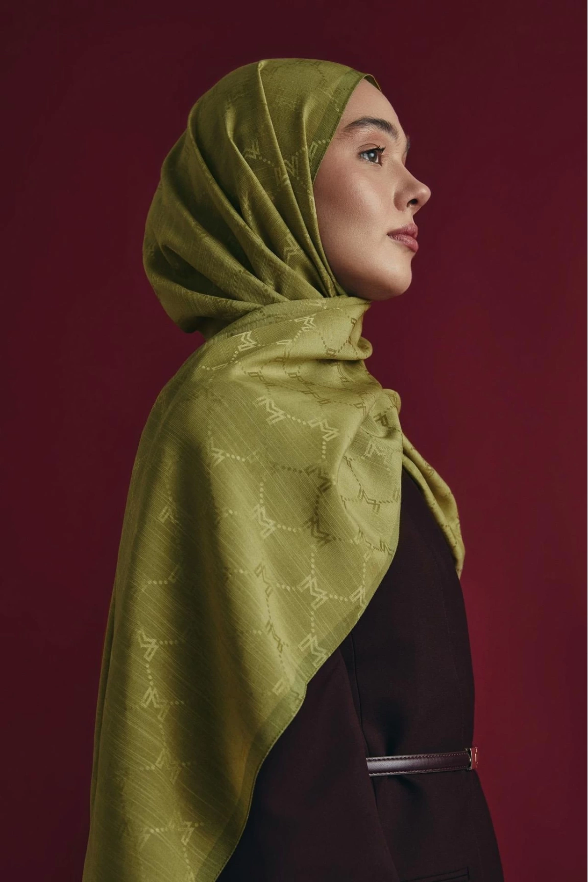 Maisa NEDA PAMUK İPEK ŞAL 70*190 CM - YAĞ YEŞİLİ