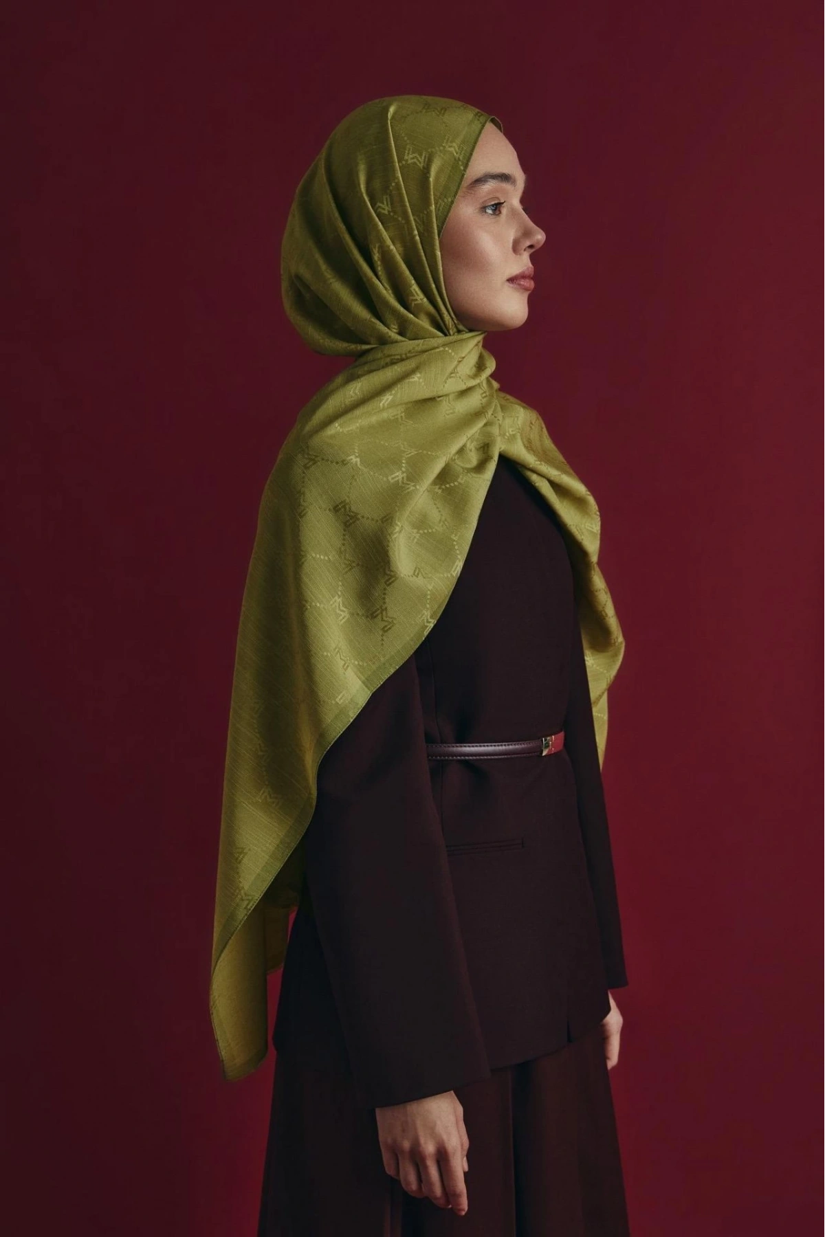 Maisa NEDA PAMUK İPEK ŞAL 70*190 CM - YAĞ YEŞİLİ