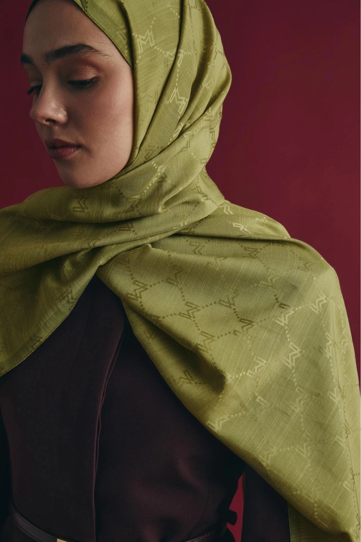 Maisa NEDA PAMUK İPEK ŞAL 70*190 CM - YAĞ YEŞİLİ