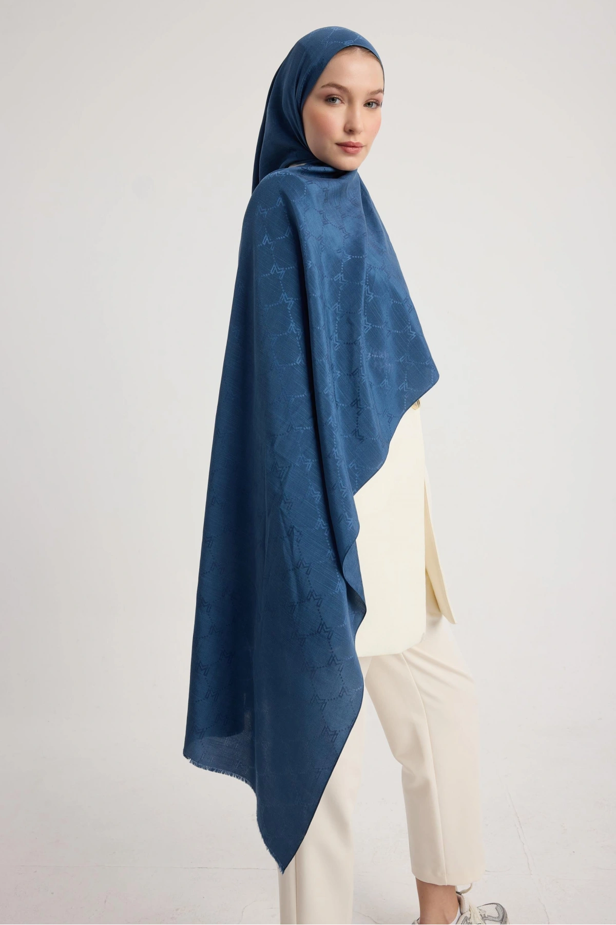 Maisa NEDA PAMUK İPEK ŞAL 70*190 CM - İNDİGO