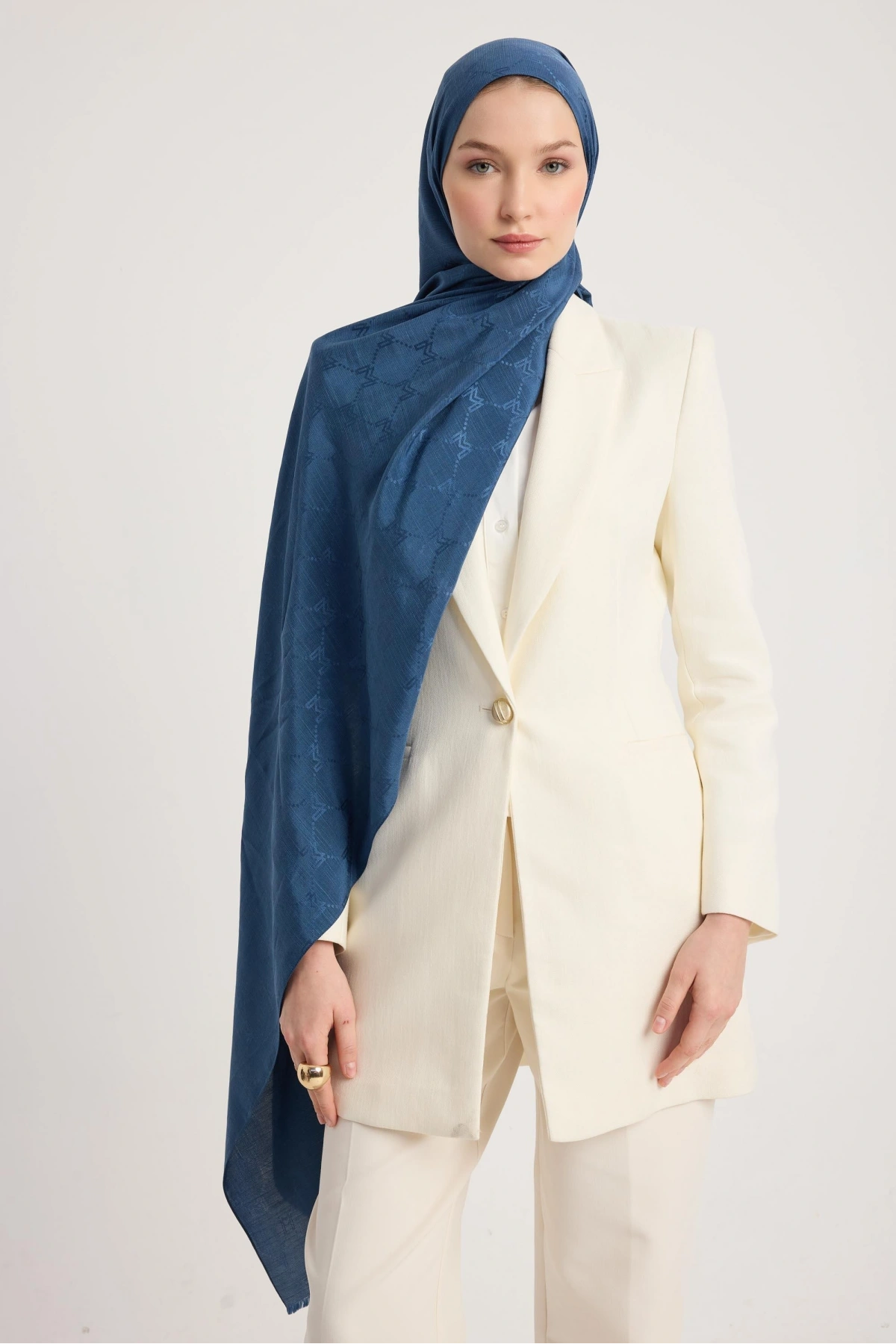 Maisa NEDA PAMUK İPEK ŞAL 70*190 CM - İNDİGO