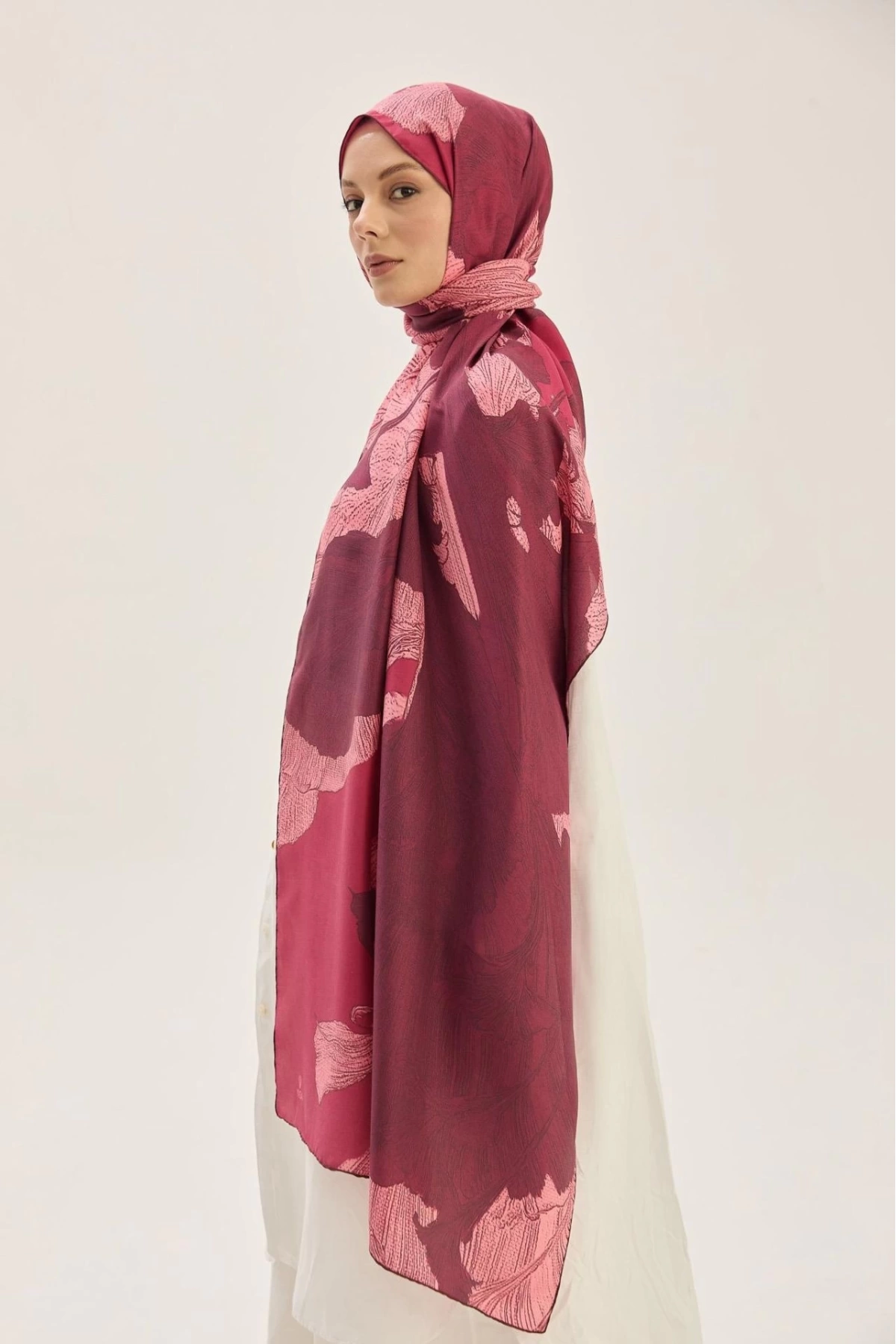 Maisa REŞHA PAMUK İPEK ŞAL 70*190 CM - VİŞNE