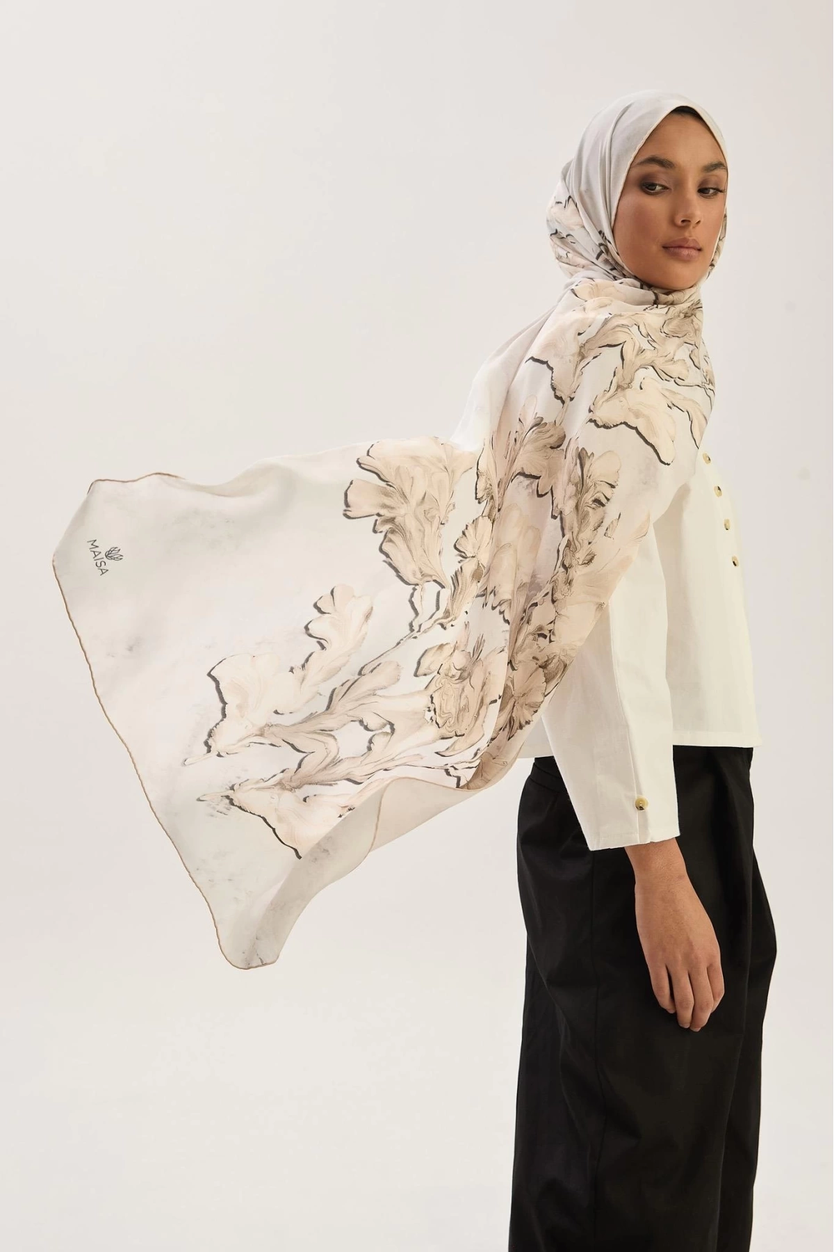 Maisa REYYA KREP İPEK ŞAL 70*190 CM - GÜMÜŞ
