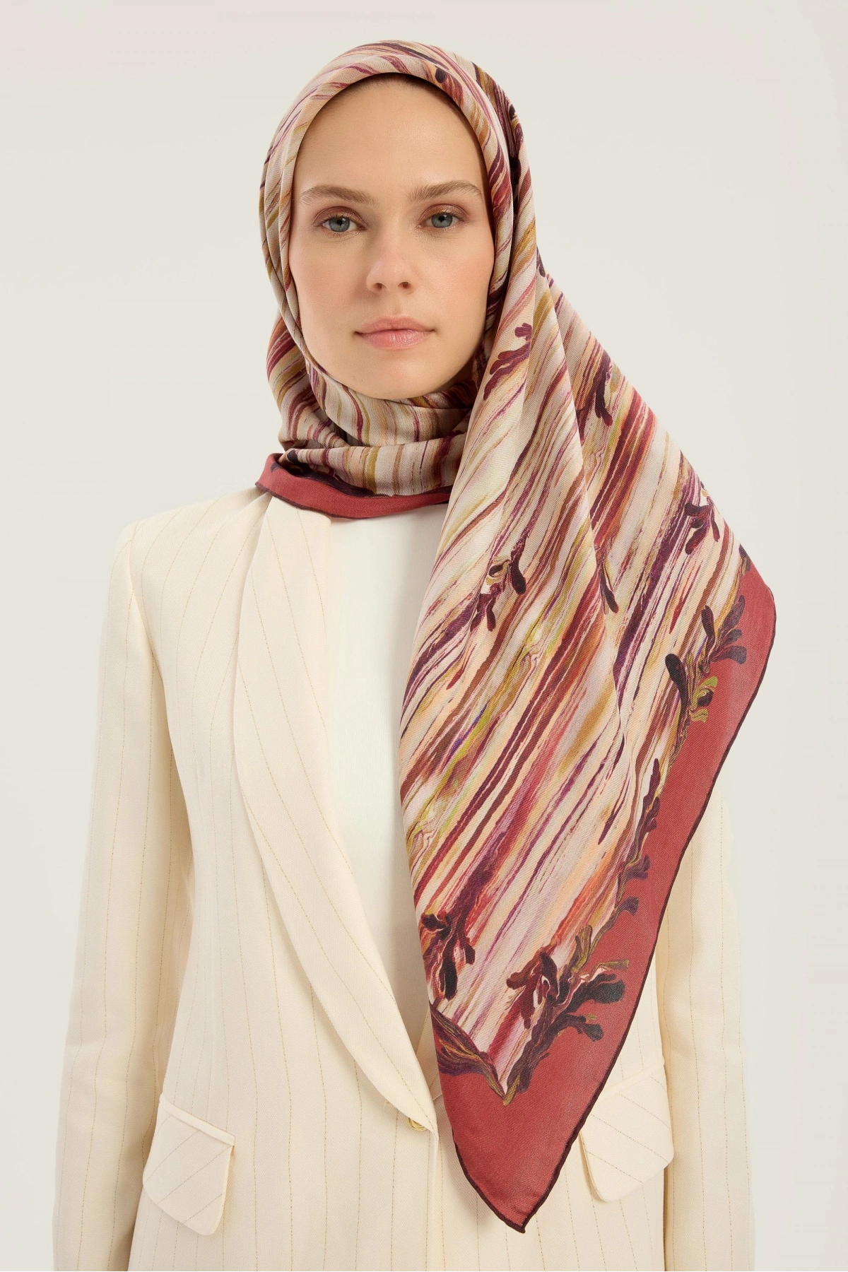 Maisa SUZEN PAMUK İPEK EŞARP 100*100 CM - KİREMİT