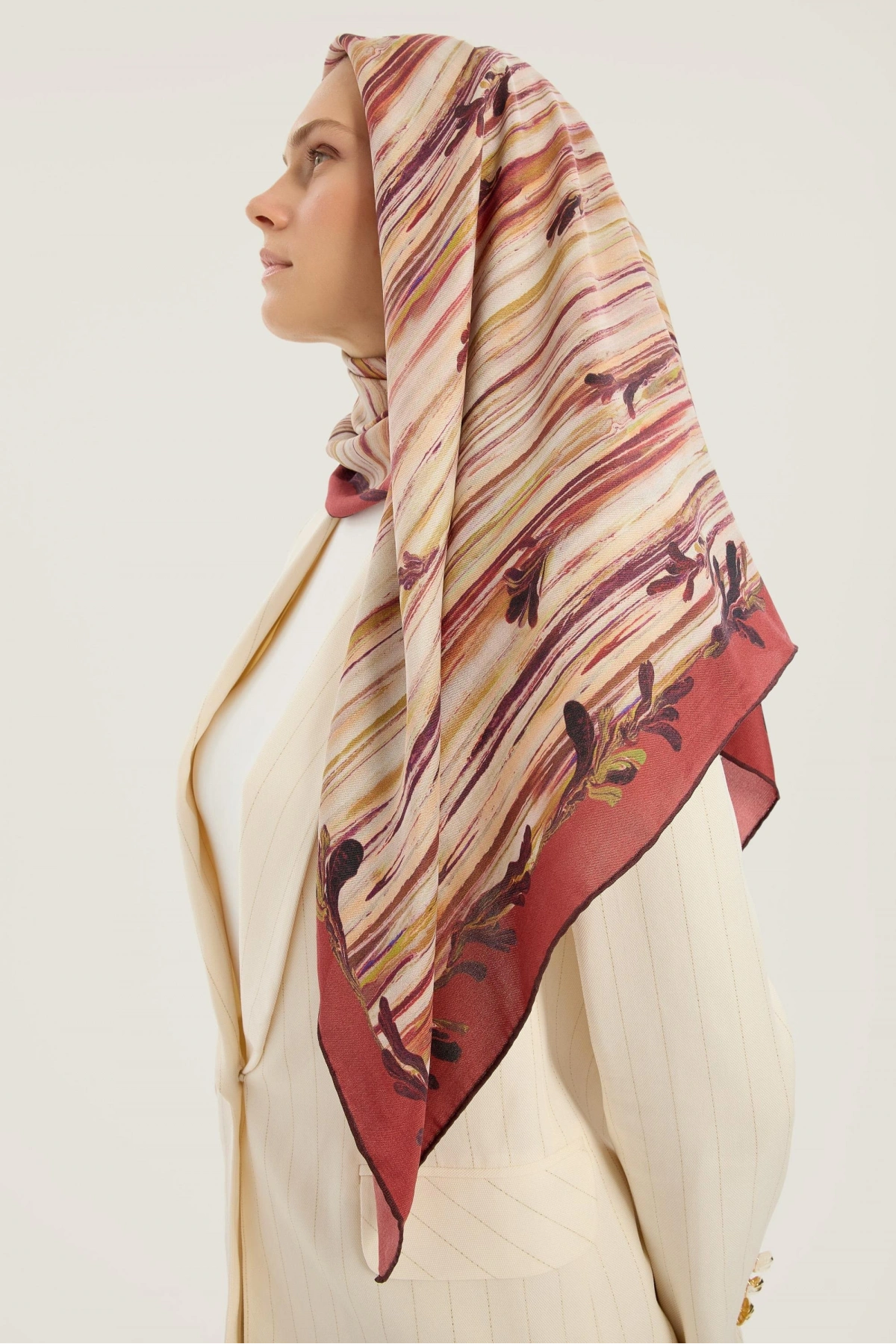 Maisa SUZEN PAMUK İPEK EŞARP 100*100 CM - KİREMİT