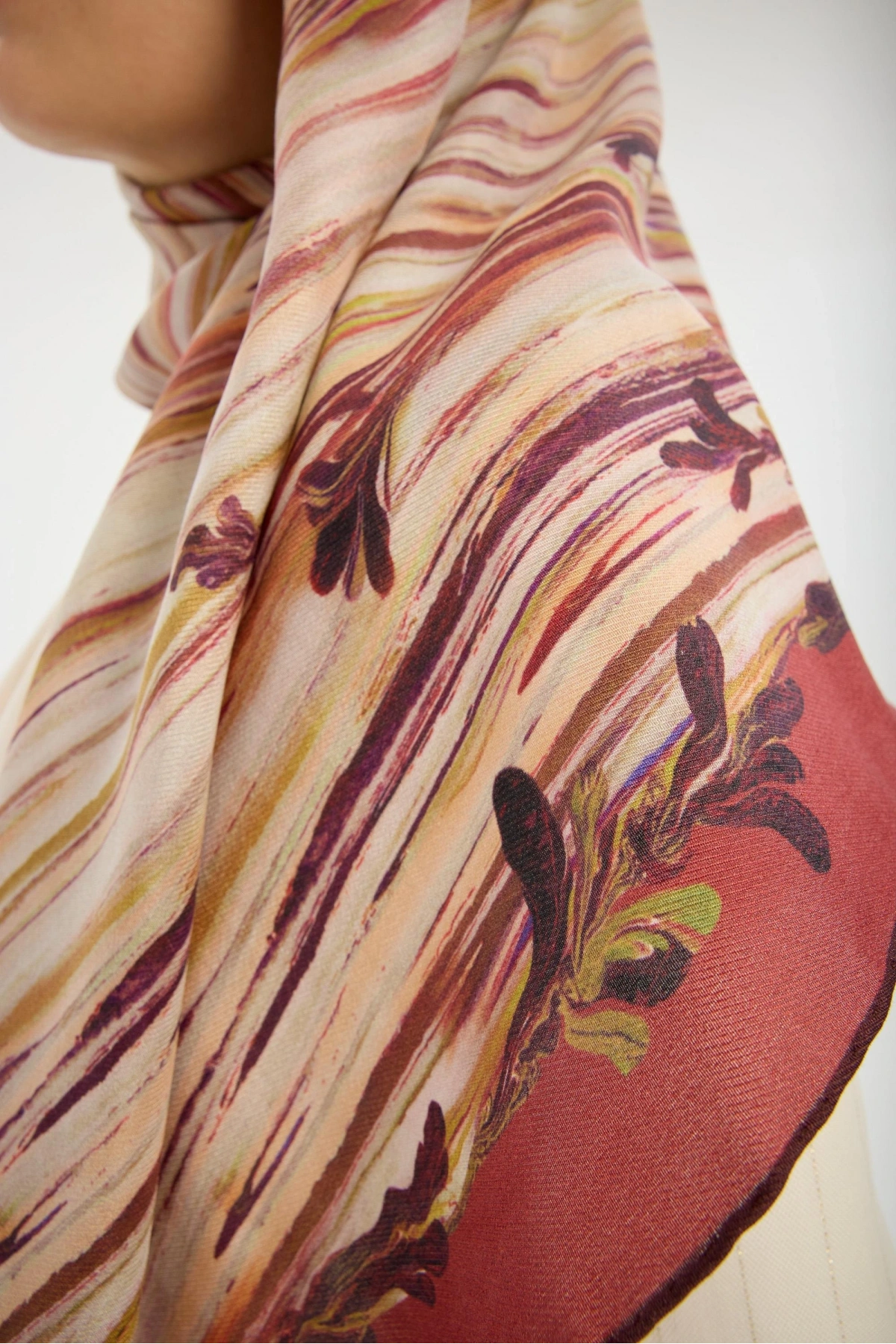 Maisa SUZEN PAMUK İPEK EŞARP 100*100 CM - KİREMİT