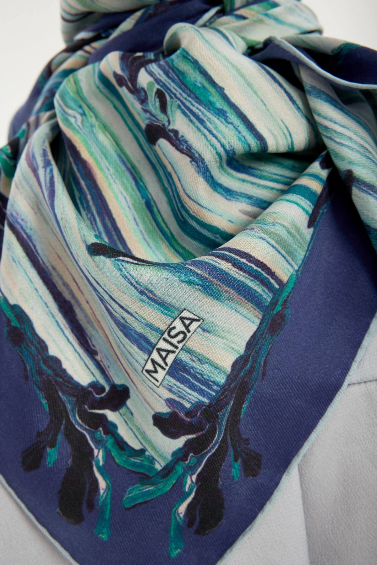 Maisa SUZEN PAMUK İPEK EŞARP 100*100 CM - MAVİ