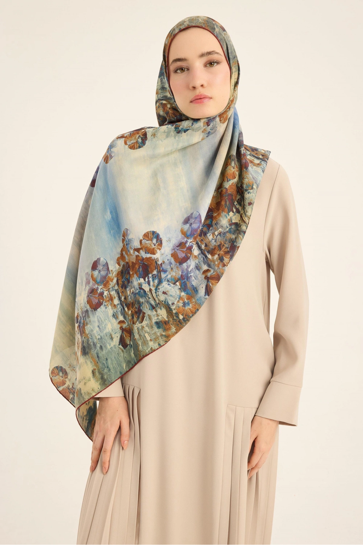 Maisa YONCA PAMUK İPEK ŞAL 70*190 CM - KAHVERENGİ