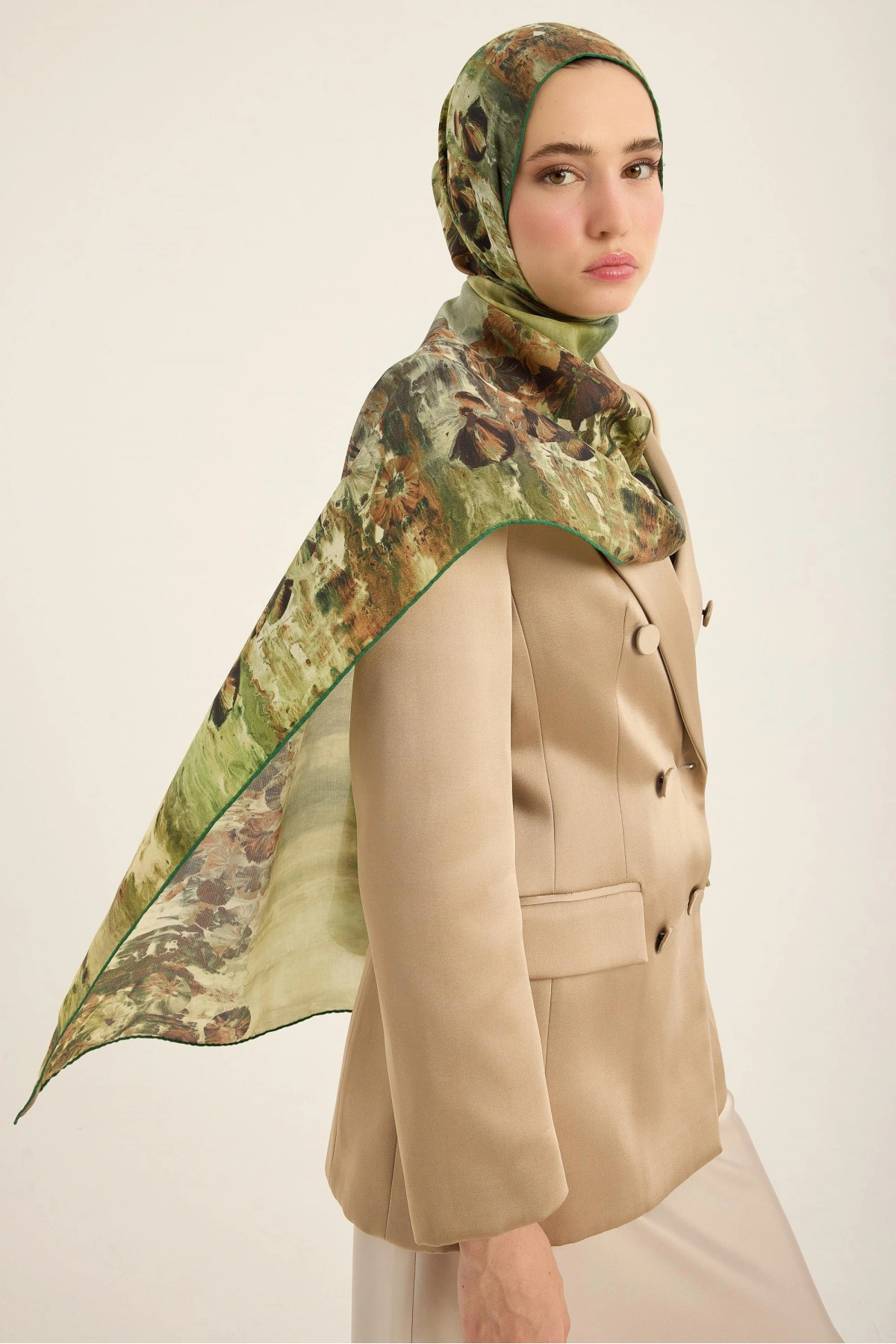 Maisa YONCA PAMUK İPEK ŞAL 70*190 CM - YEŞİL