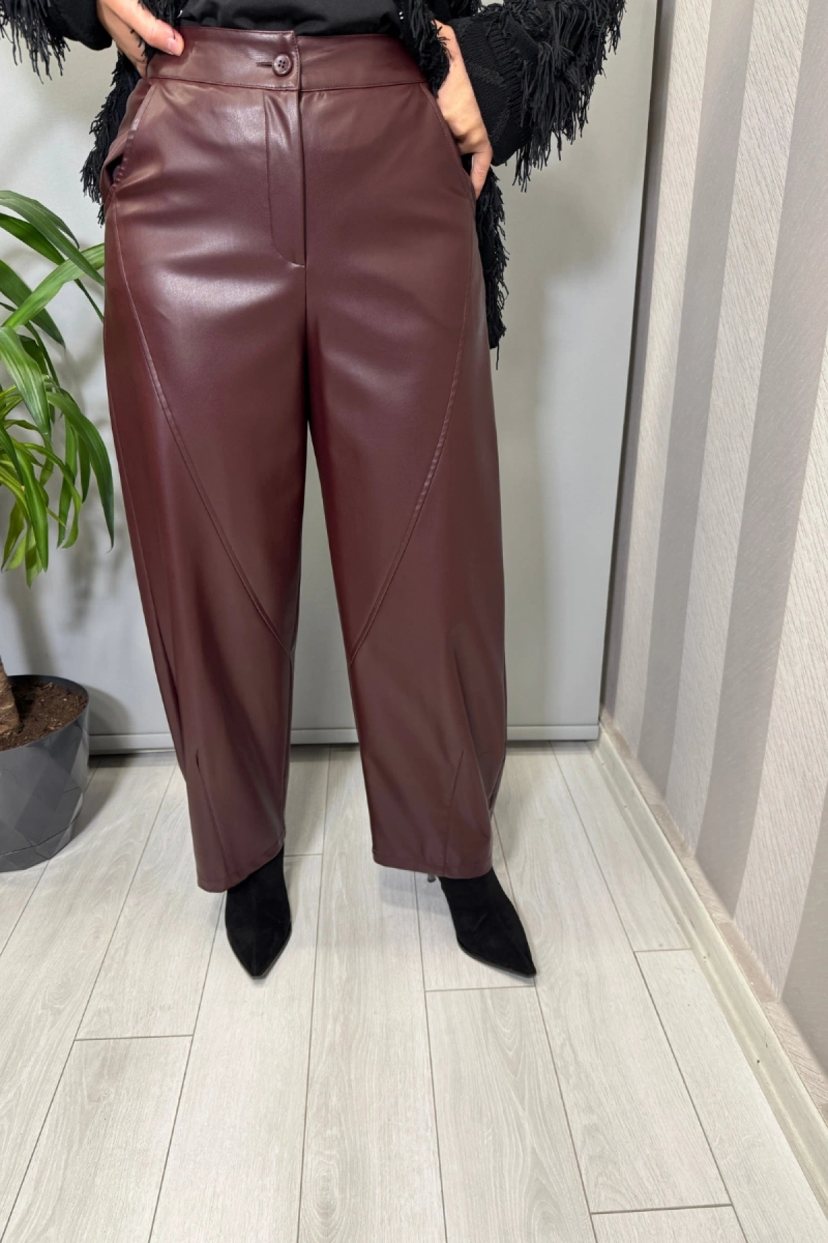 Mascara Deri Pantolon Bordo 56MK3107