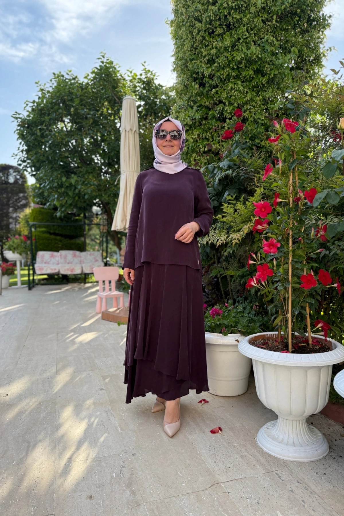Miss Dalida Asimetrik Kesik Cupro Etek Bordo T25Y-2009