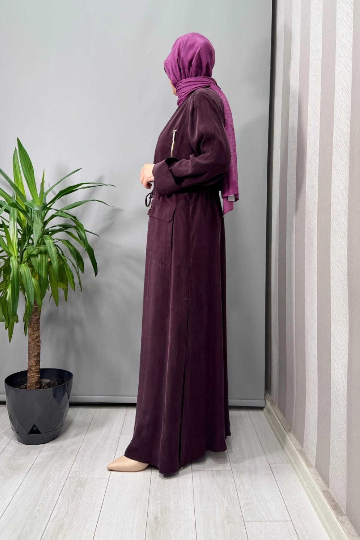 Miss Dalida Beli Büzgülü Cepli Cupro Kap Bordo T25Y-8013
