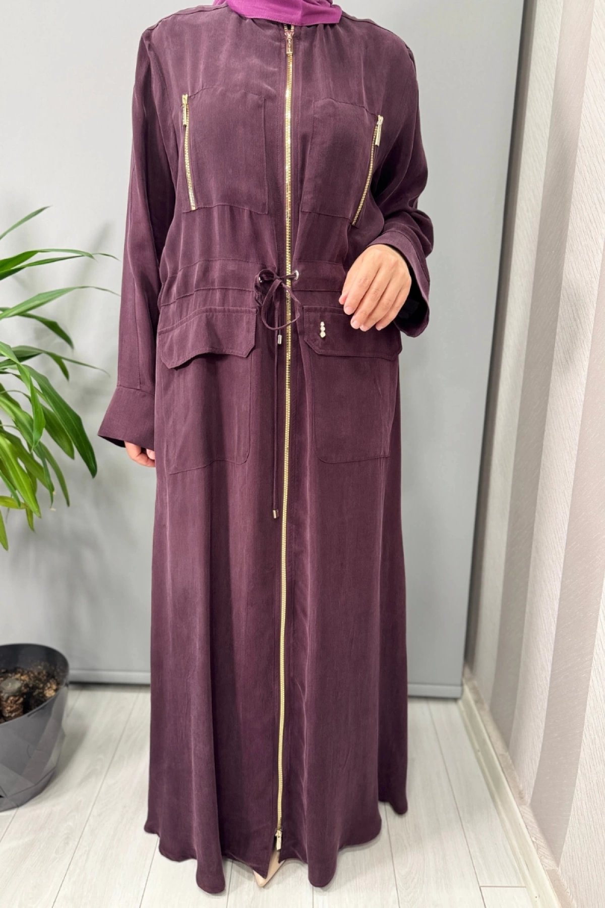 Miss Dalida Beli Büzgülü Cepli Cupro Kap Bordo T25Y-8013