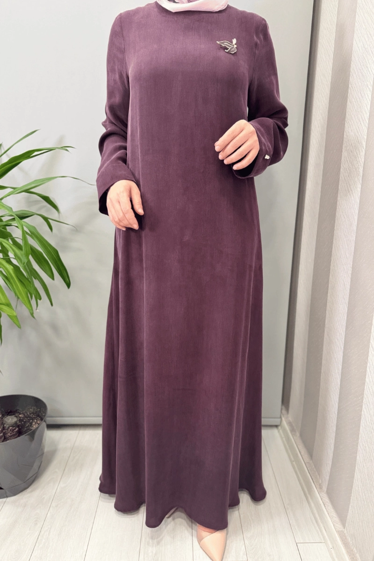 Miss Dalida Broş Detaylı A Kesim Cupro Elbise Bordo T25Y-4042