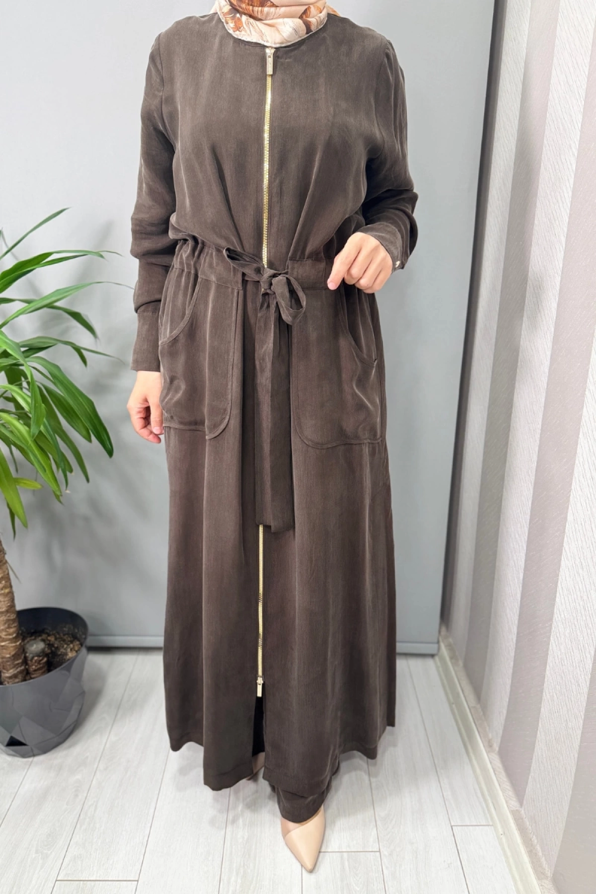 Miss Dalida Cebi Kapitoneli Uzun Cupro Ceket Kahve T25Y-8006