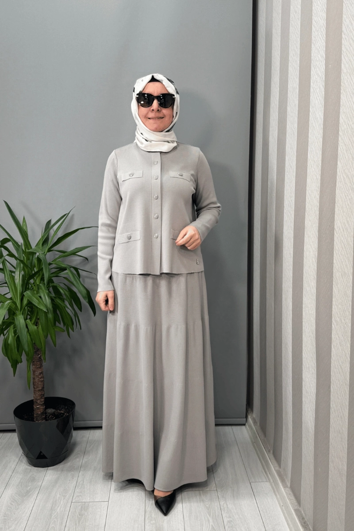 Miss Dalida Cep Kapaklı Triko Ceket Gri T25Y-8009