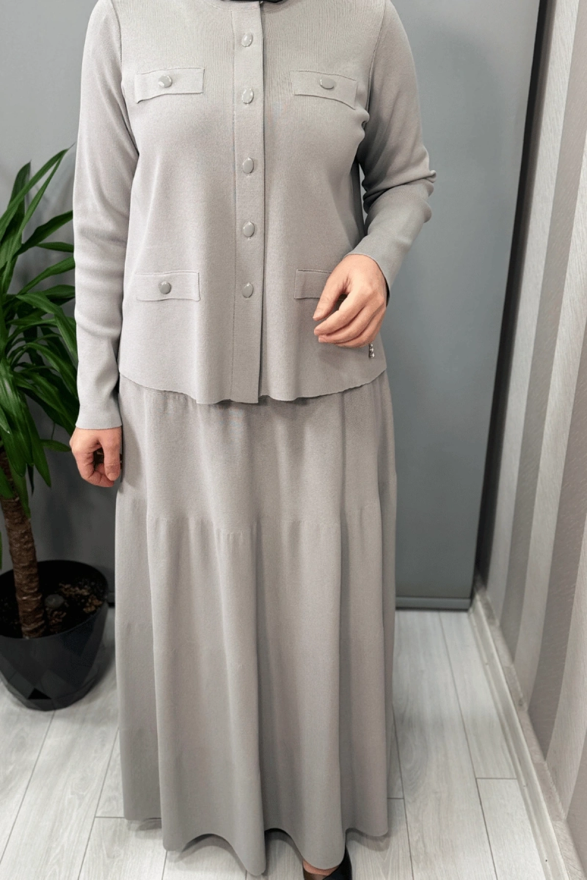 Miss Dalida Cep Kapaklı Triko Ceket Gri T25Y-8009