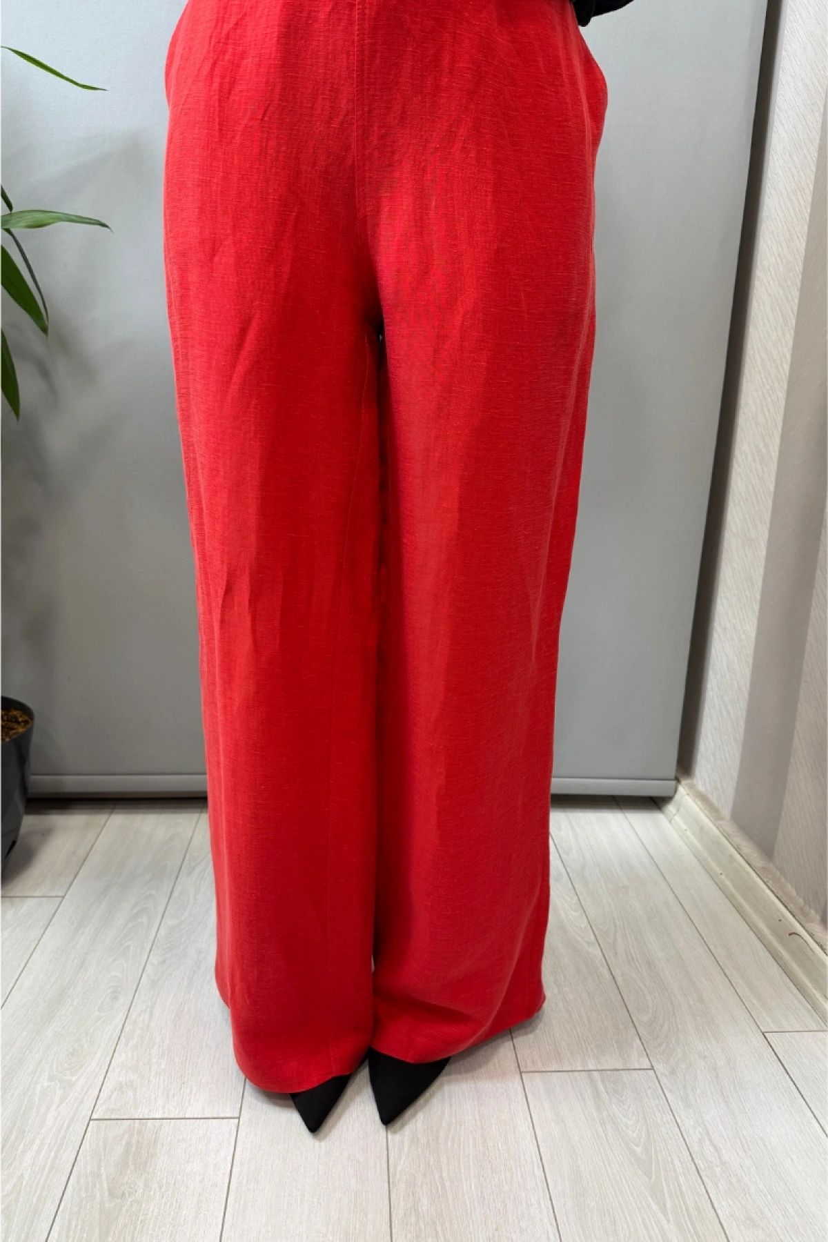 Miss Dalida Cepli İpek Keten Bol Paça Pantolon Kırmızı 2267351