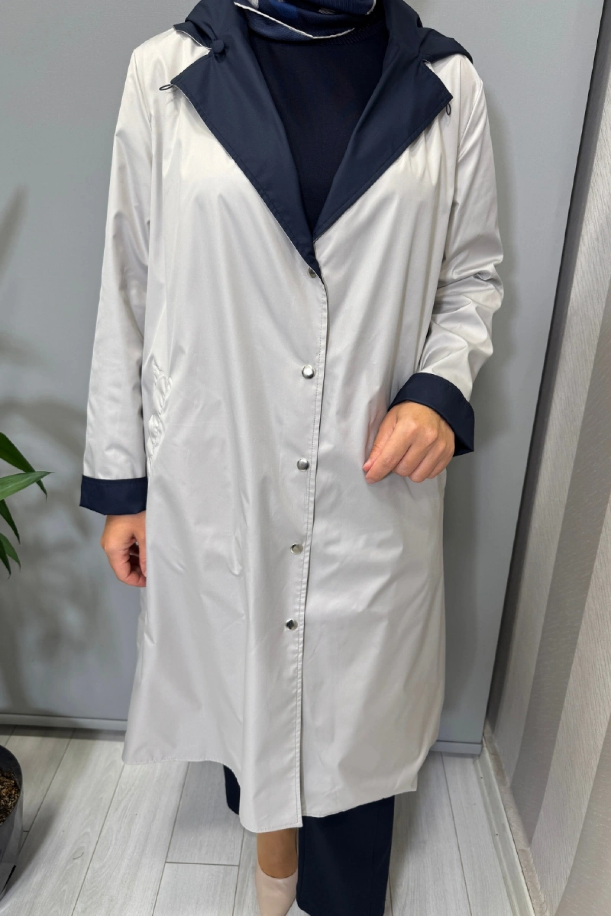 Miss Dalida Çift Taraflı Hafif Yumoş Mont Lacivert-Ekru T25PF-8012