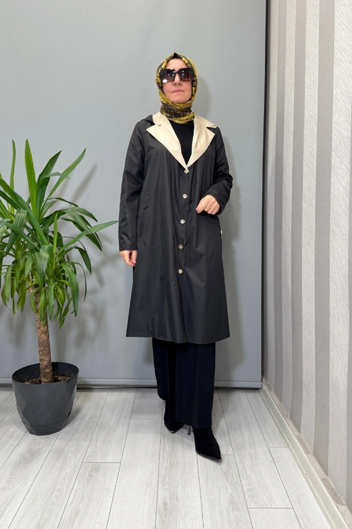 Miss Dalida Çift Taraflı Hafif Yumoş Mont Siyah-Bej T25PF-8012